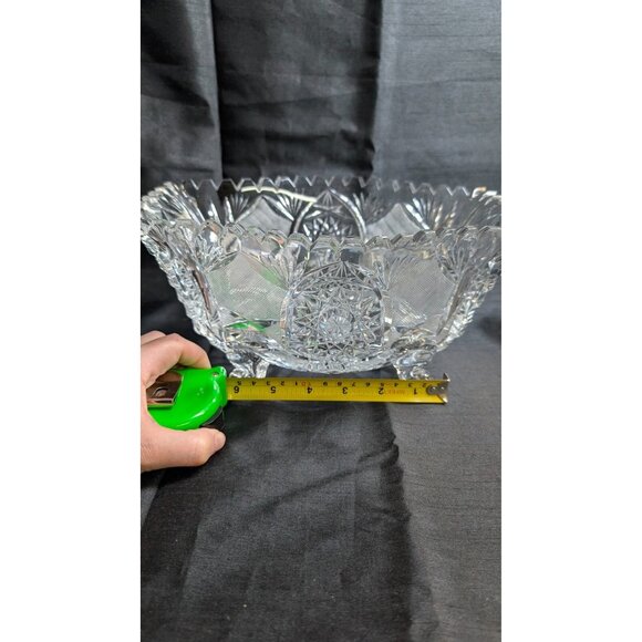 VTG American Brilliant Cut Glass Bowl Oval Footed Prescut Star 13" RARE! - Picture 4 of 11